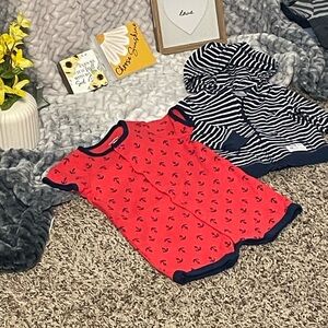 JACKET & ROMPER 2 PCs Carter's Navy and White Striped Hoodie w red Nautical 6-9M